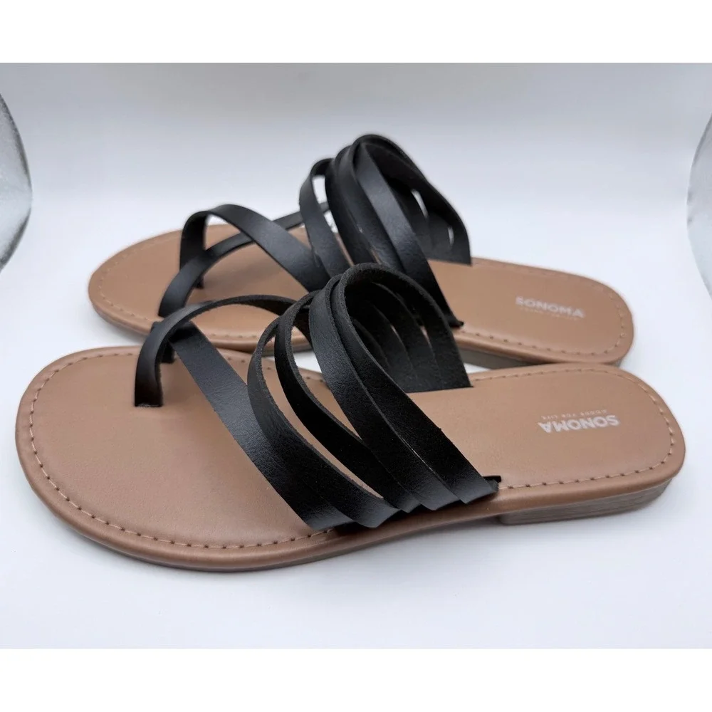 Sonoma Goods For Life Cressida Black Strappy Toe Loop Thong Flat Sandals Women 9 - Picture 3 of 6